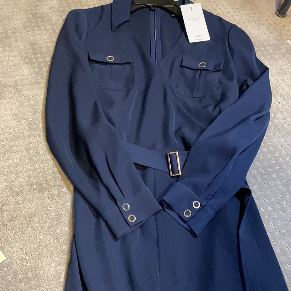NWT Ted Baker London Flan Belted Long Sleeve Utility Jumpsuit Navy Blue 3 & 5 - Picture 7 of 11